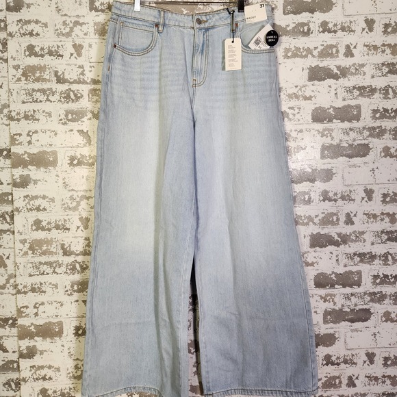 FOREVER 21 Womens Jeans Size 31 Baggy Wide Leg Y2K Streetwear Casual Light Wash - Picture 1 of 16
